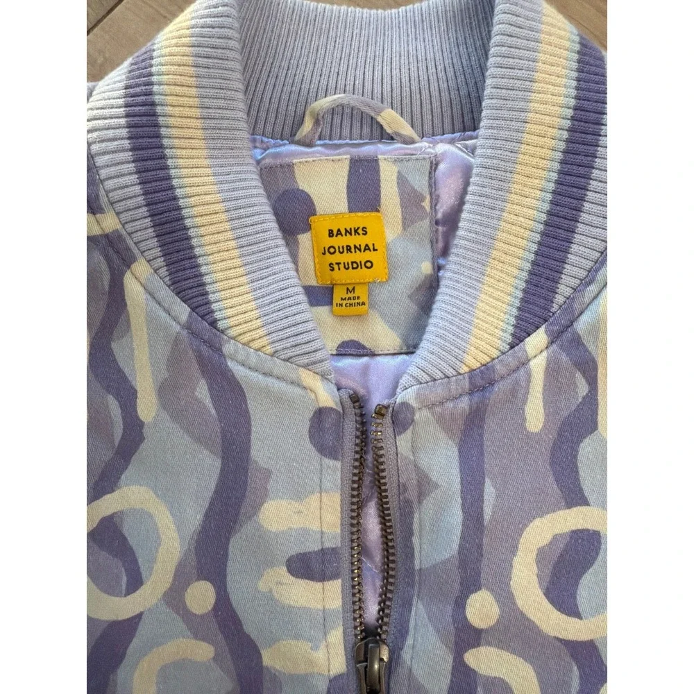 Banks Journal Studio Mens Abstract Print Bomber‎ Jacket Lavender Blue Size M